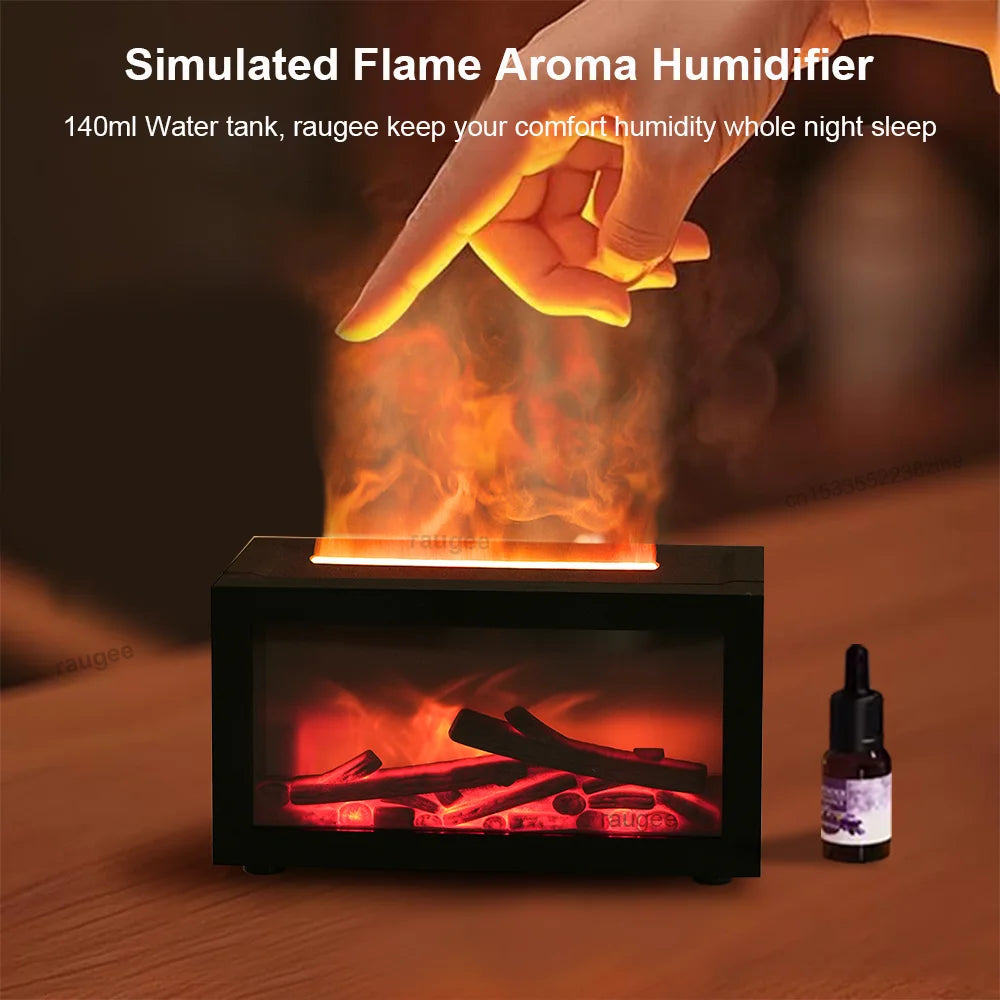 Mini Aroma Diffuser Fireplace Essential Oil Diffuser Colorful Flame Air Humidifier Home Ultrasonic Cool Mist Maker with Light