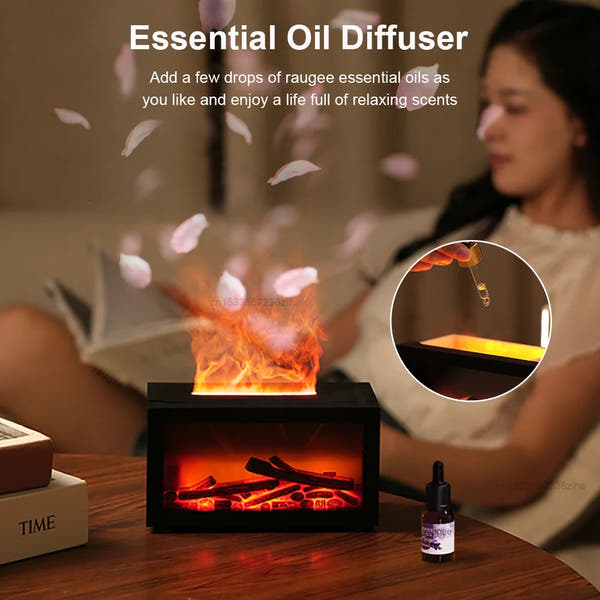 Mini Aroma Diffuser Fireplace Essential Oil Diffuser Colorful Flame Air Humidifier Home Ultrasonic Cool Mist Maker with Light