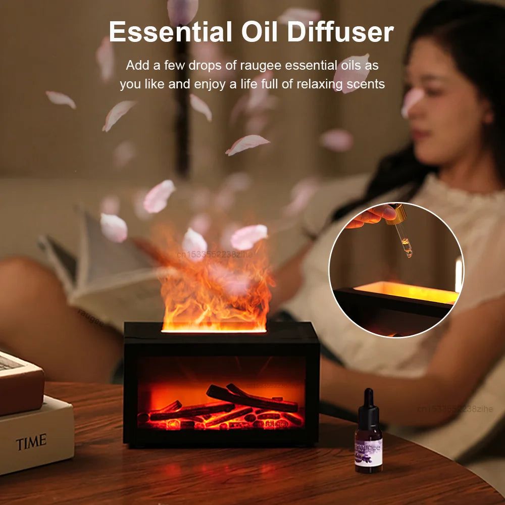 Mini Aroma Diffuser Fireplace Essential Oil Diffuser Colorful Flame Air Humidifier Home Ultrasonic Cool Mist Maker with Light