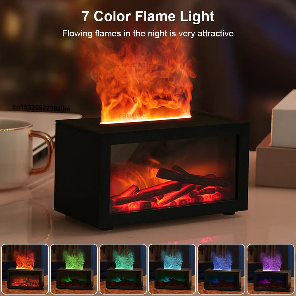 Mini Aroma Diffuser Fireplace Essential Oil Diffuser Colorful Flame Air Humidifier Home Ultrasonic Cool Mist Maker with Light