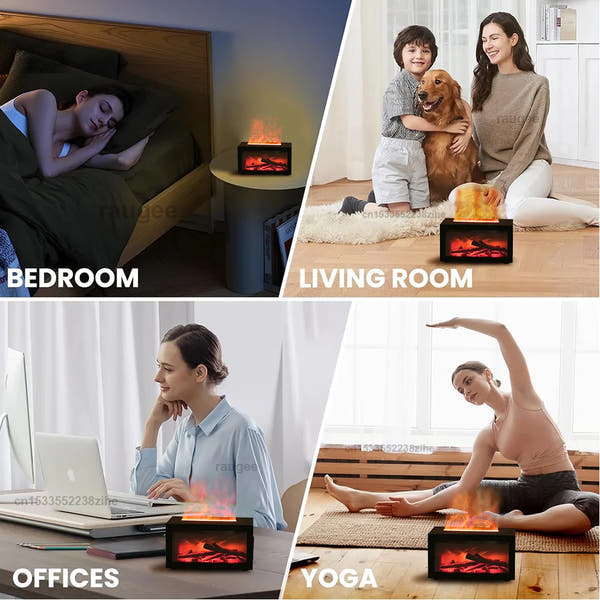 Mini Aroma Diffuser Fireplace Essential Oil Diffuser Colorful Flame Air Humidifier Home Ultrasonic Cool Mist Maker with Light
